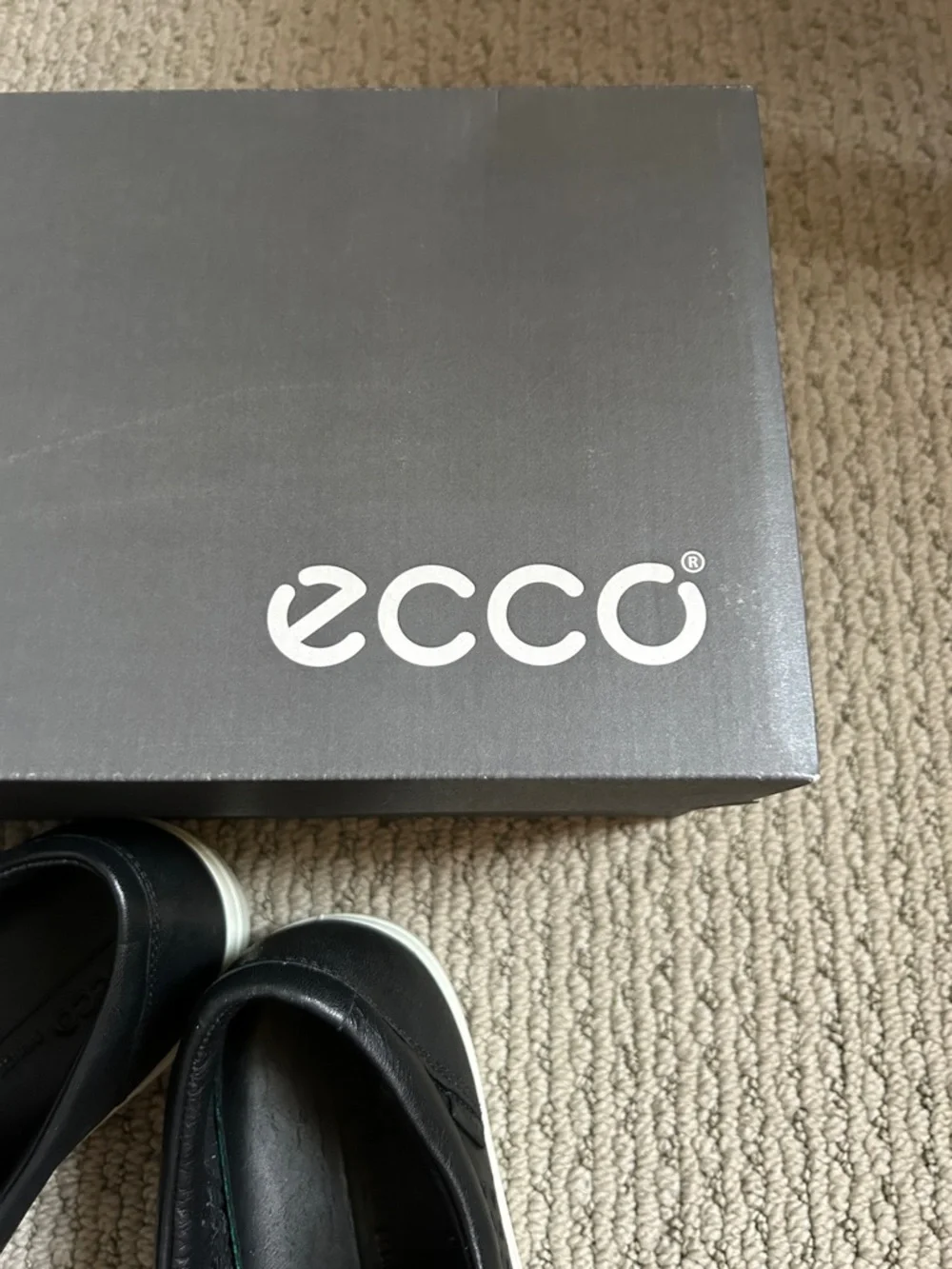 Ecco Black Perforated Leather Slip-On Sneakers with White Sole - Picture 2 of 5